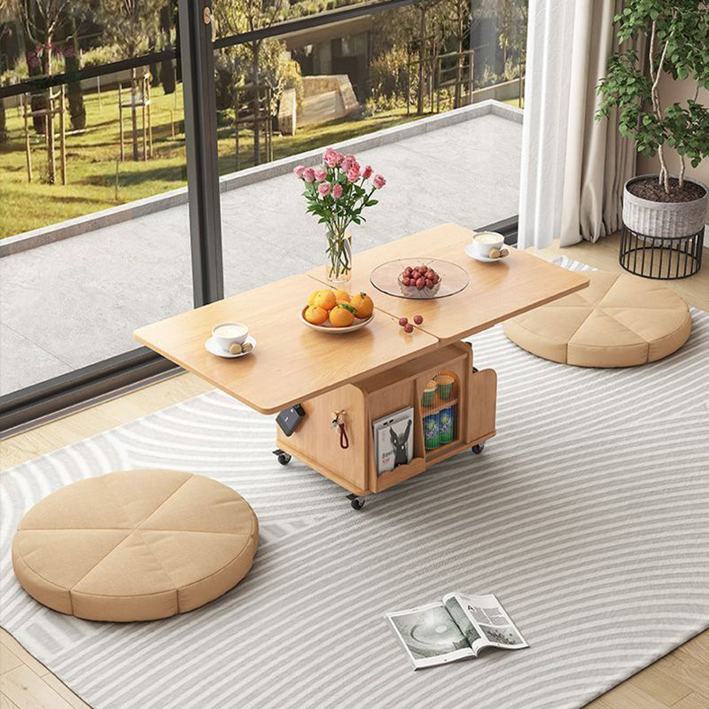 Mesa de café elevable con carrito móvil cuadrado rectangular de ratán de tejido retro contemporáneo con vidrio, madera, metal y 2 estantes de almacenamiento para sala de estar 