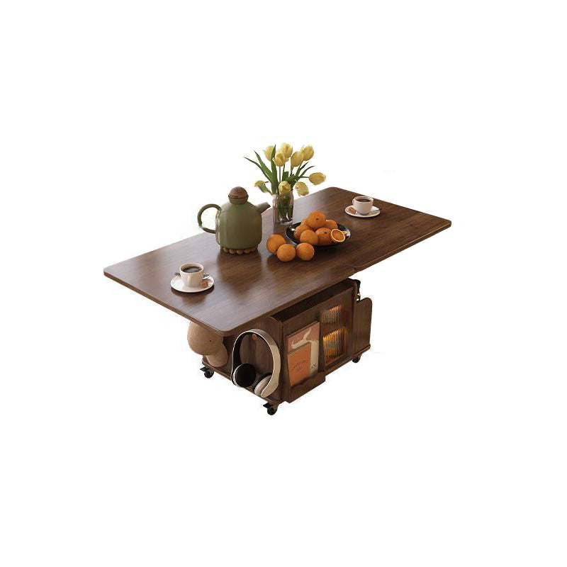 Mesa de café elevable con carrito móvil cuadrado rectangular de ratán de tejido retro contemporáneo con vidrio, madera, metal y 2 estantes de almacenamiento para sala de estar 