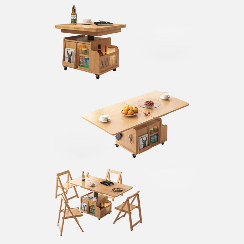 Mesa de café elevable con carrito móvil cuadrado rectangular de ratán de tejido retro contemporáneo con vidrio, madera, metal y 2 estantes de almacenamiento para sala de estar 
