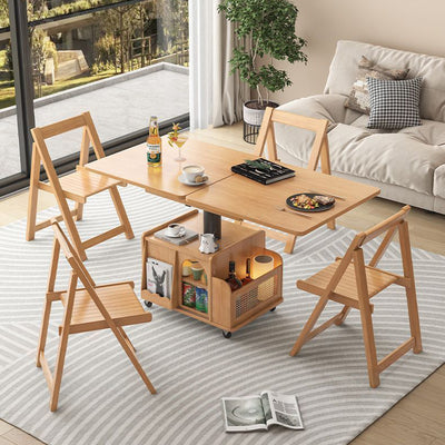 Mesa de café elevable con carrito móvil cuadrado rectangular de ratán de tejido retro contemporáneo con vidrio, madera, metal y 2 estantes de almacenamiento para sala de estar 