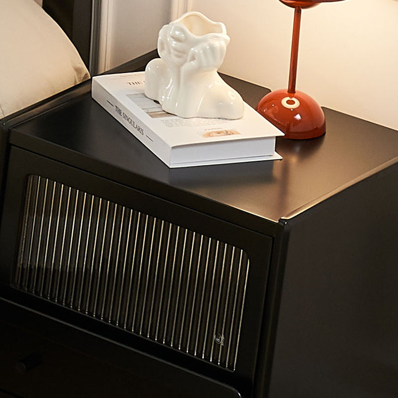 Traditional French Wood Striped Glass Rectangular Nightstand 1-Drawer Storage For Bedside