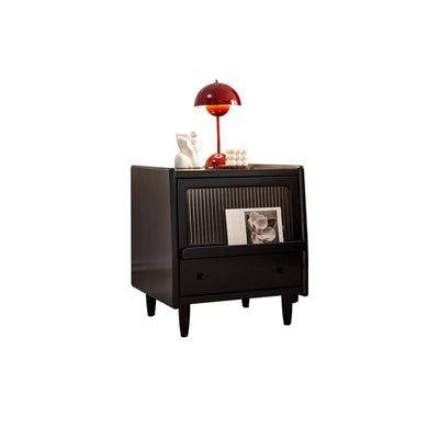 Traditional French Wood Striped Glass Rectangular Nightstand 1-Drawer Storage For Bedside