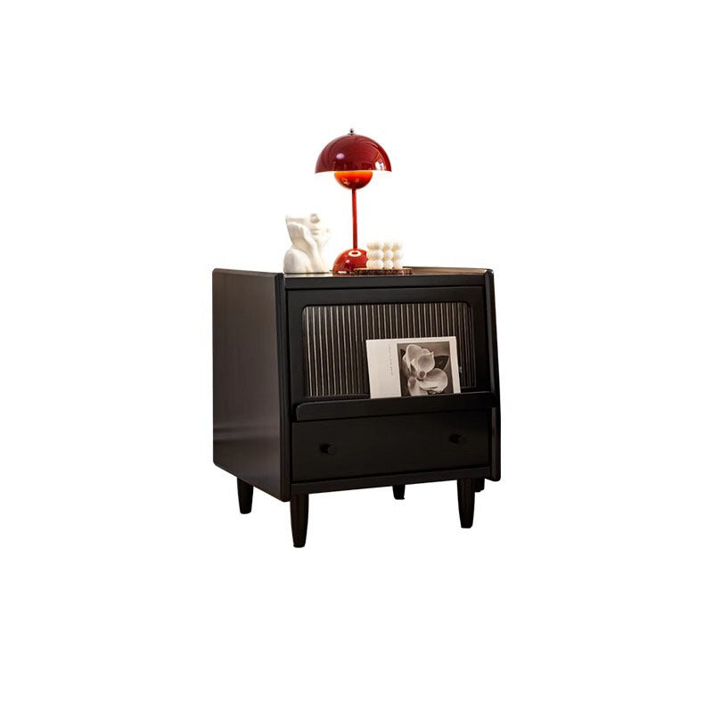 Traditional French Wood Striped Glass Rectangular Nightstand 1-Drawer Storage For Bedside