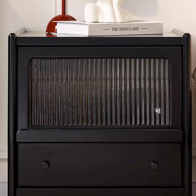 Traditional French Wood Striped Glass Rectangular Nightstand 1-Drawer Storage For Bedside