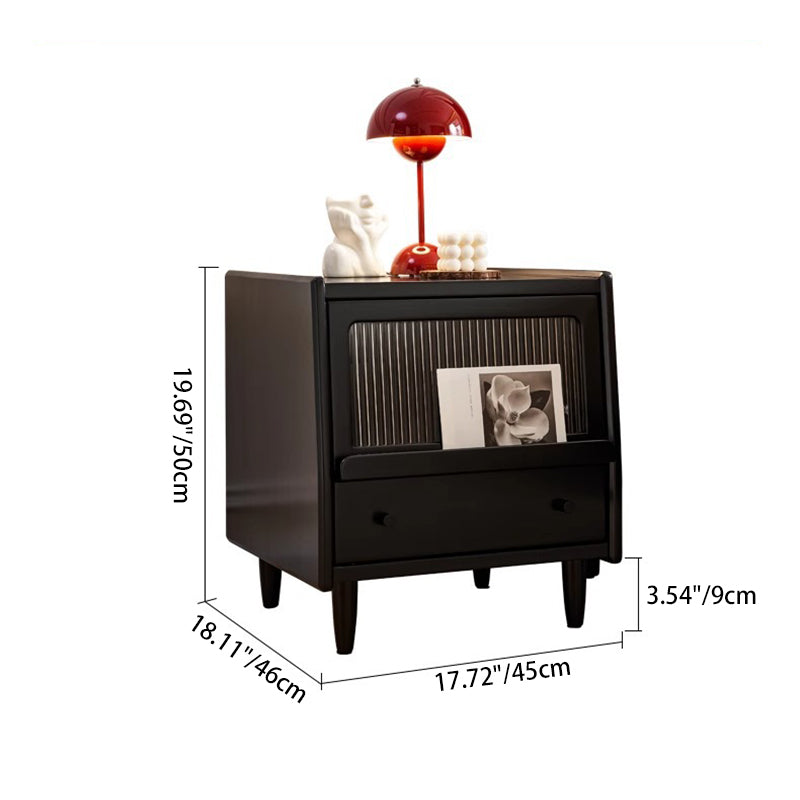 Traditional French Wood Striped Glass Rectangular Nightstand 1-Drawer Storage For Bedside
