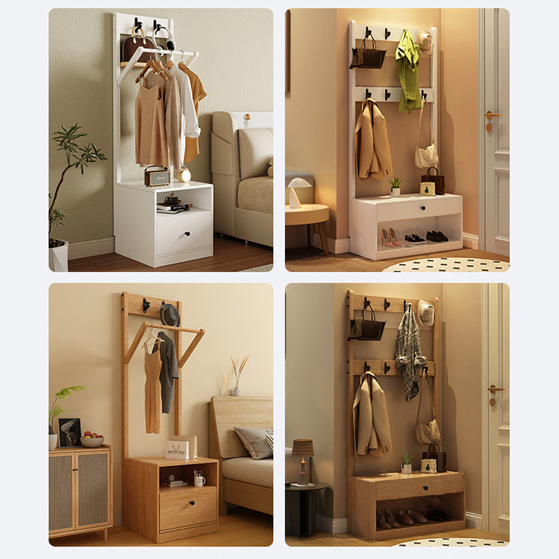 Modern Minimalist Solid Wood Carbon Steel Square Nightstand 1-Drawer Clothes Rack For Bedside