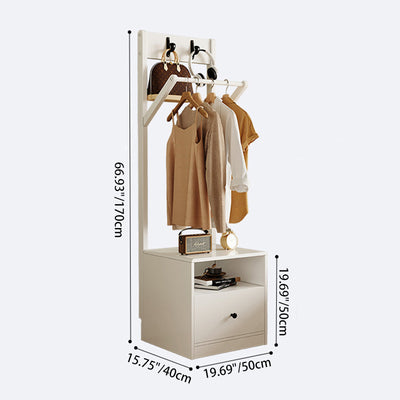 Modern Minimalist Solid Wood Carbon Steel Square Nightstand 1-Drawer Clothes Rack For Bedside
