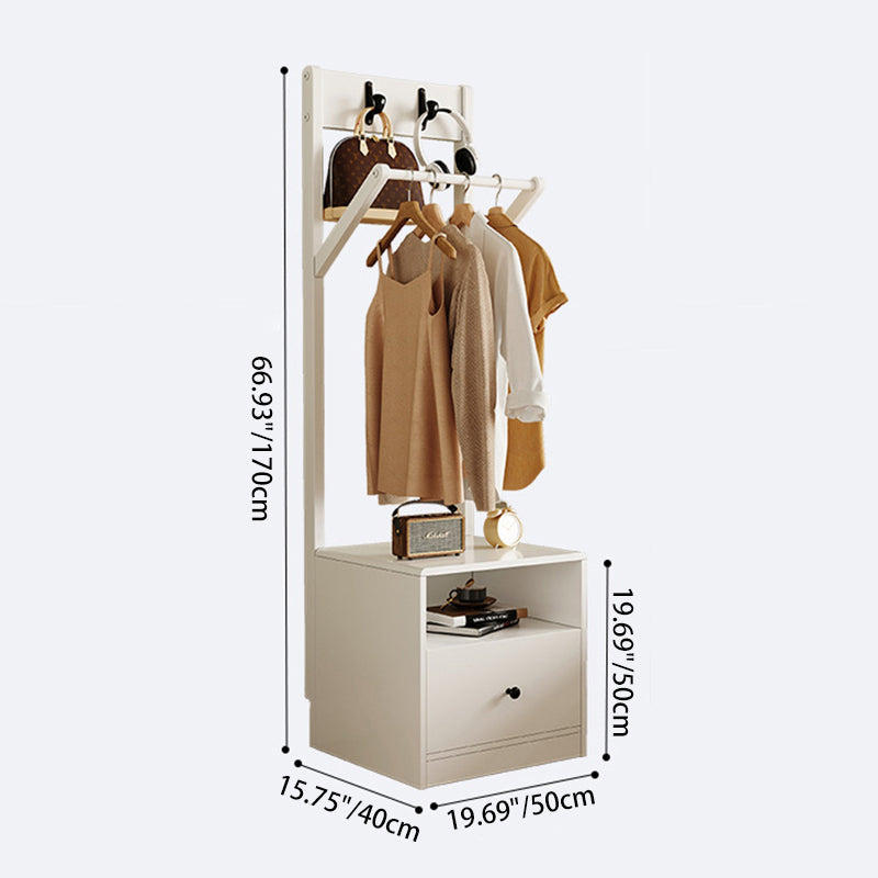 Modern Minimalist Solid Wood Carbon Steel Square Nightstand 1-Drawer Clothes Rack For Bedside