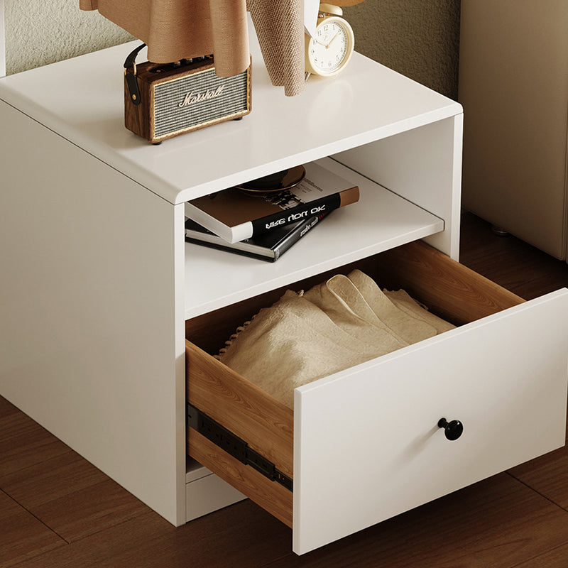 Modern Minimalist Solid Wood Carbon Steel Square Nightstand 1-Drawer Clothes Rack For Bedside