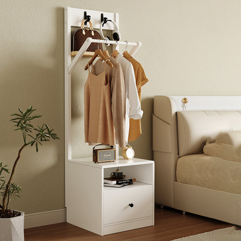Modern Minimalist Solid Wood Carbon Steel Square Nightstand 1-Drawer Clothes Rack For Bedside