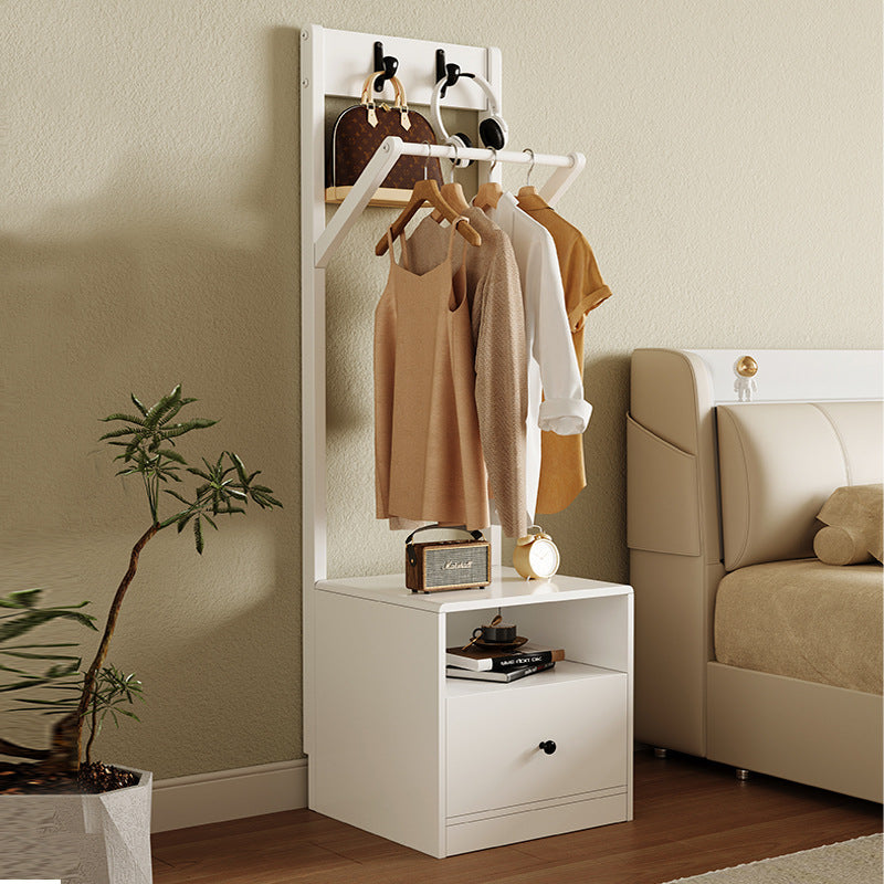 Modern Minimalist Solid Wood Carbon Steel Square Nightstand 1-Drawer Clothes Rack For Bedside