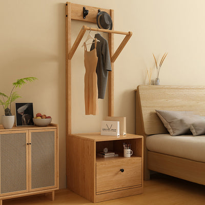 Modern Minimalist Solid Wood Carbon Steel Square Nightstand 1-Drawer Clothes Rack For Bedside