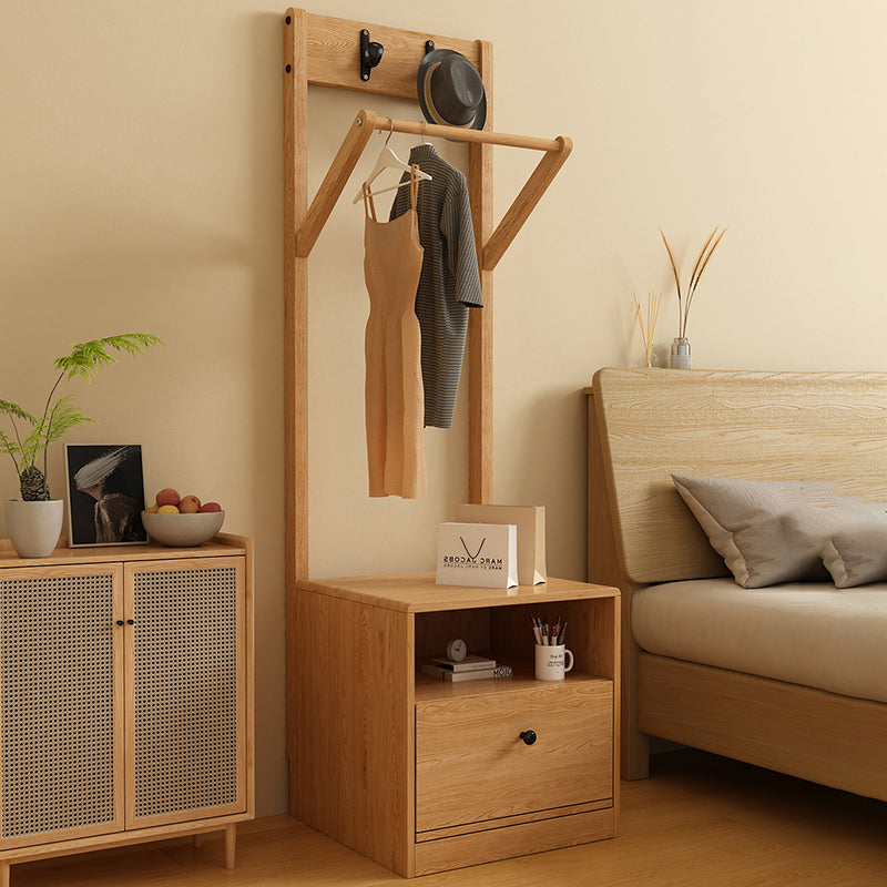 Modern Minimalist Solid Wood Carbon Steel Square Nightstand 1-Drawer Clothes Rack For Bedside
