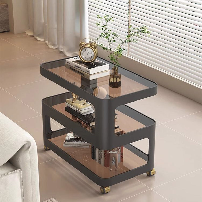 Contemporary Nordic Reinforced Glass Iron Rectangular End Table 3-Tier Movable For Living Room