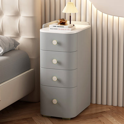 Modern Minimalist Slab Wood Microfiber Leather Square Nightstand 4-Drawer For Bedside