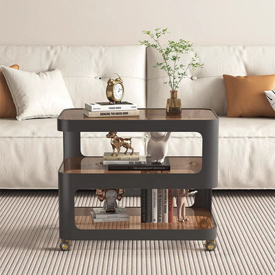 Contemporary Nordic Reinforced Glass Iron Rectangular End Table 3-Tier Movable For Living Room