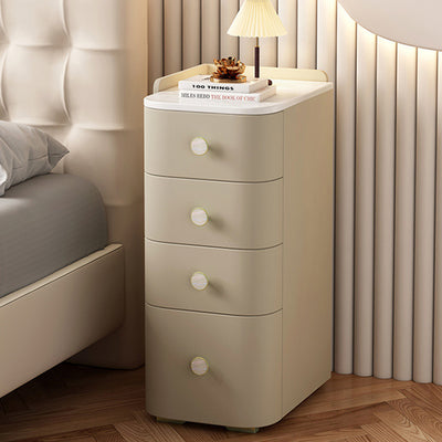 Modern Minimalist Slab Wood Microfiber Leather Square Nightstand 4-Drawer For Bedside