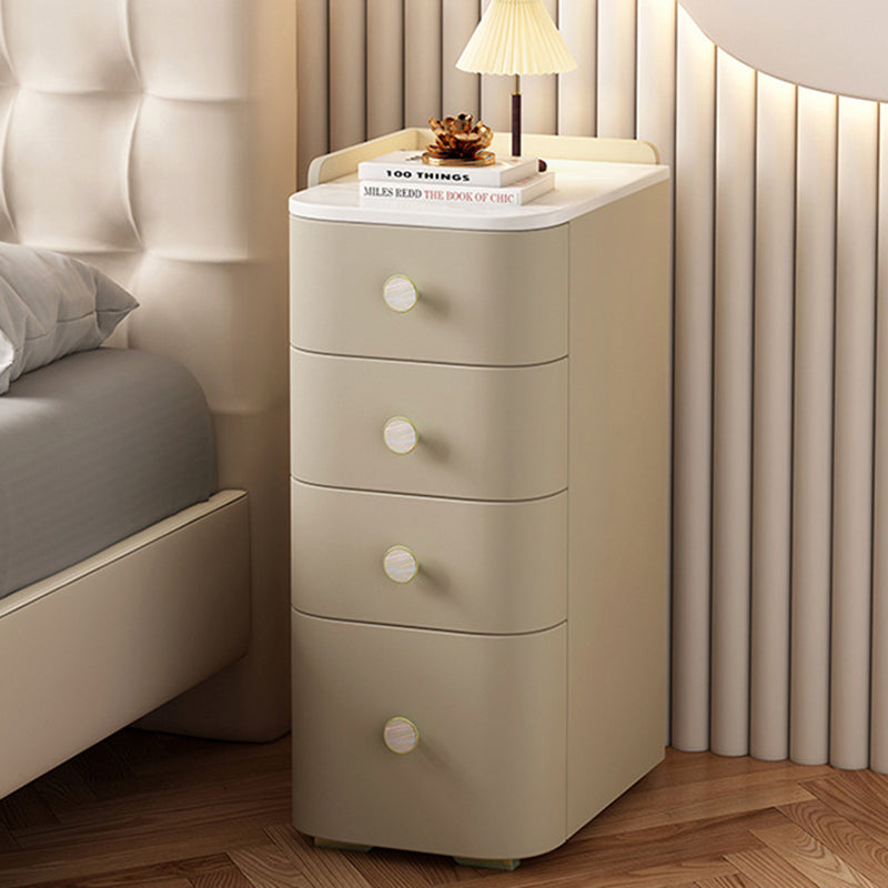Modern Minimalist Slab Wood Microfiber Leather Square Nightstand 4-Drawer For Bedside