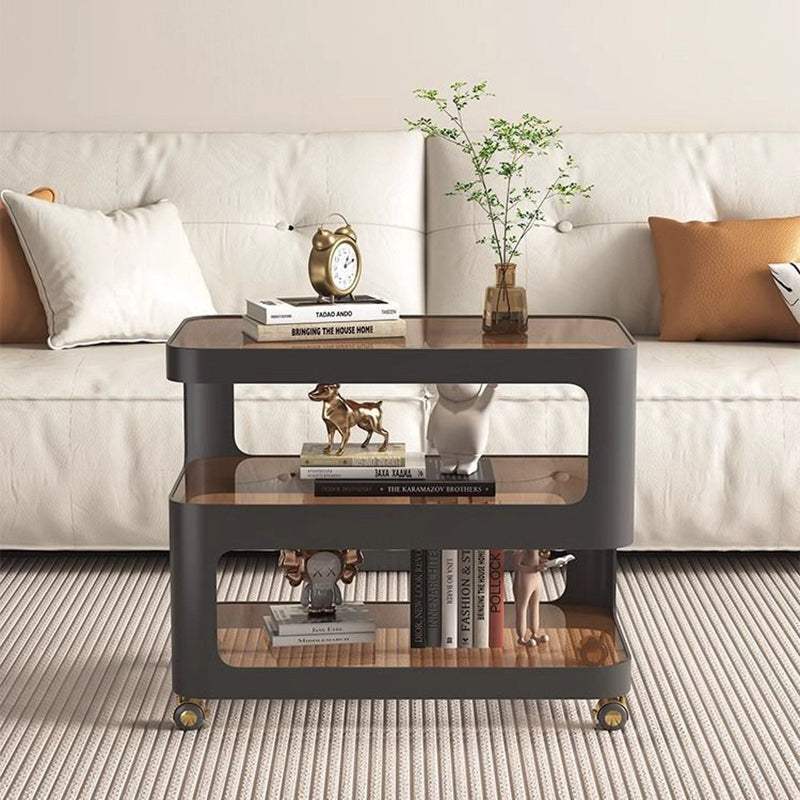 Contemporary Nordic Reinforced Glass Iron Rectangular End Table 3-Tier Movable For Living Room