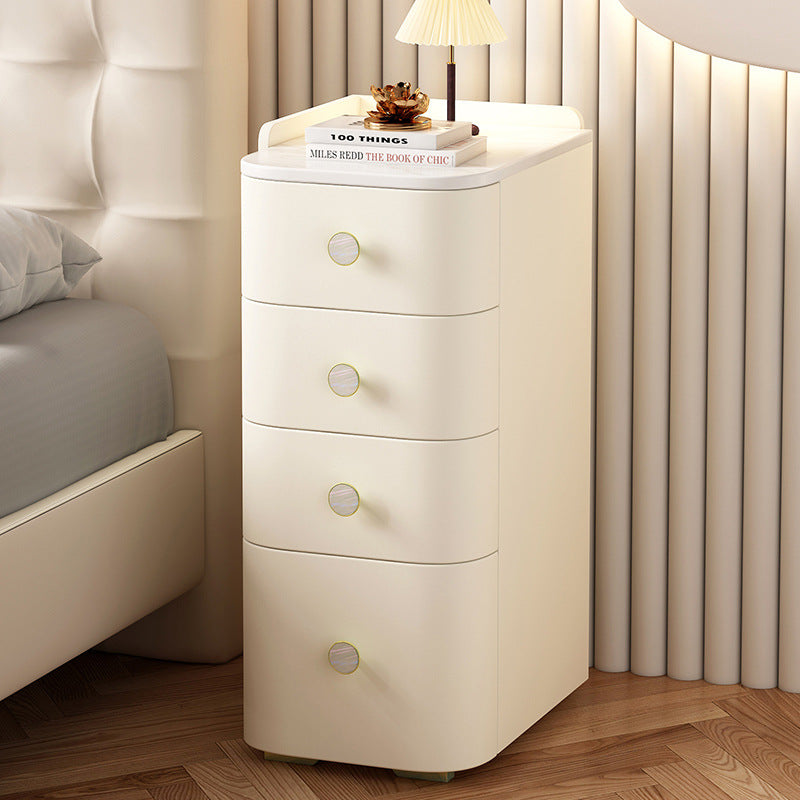 Modern Minimalist Slab Wood Microfiber Leather Square Nightstand 4-Drawer For Bedside