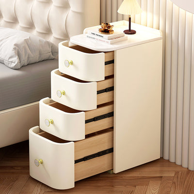 Modern Minimalist Slab Wood Microfiber Leather Square Nightstand 4-Drawer For Bedside