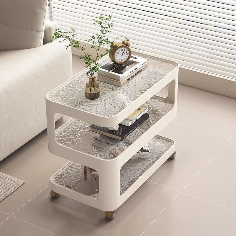 Contemporary Nordic Reinforced Glass Iron Rectangular End Table 3-Tier Movable For Living Room