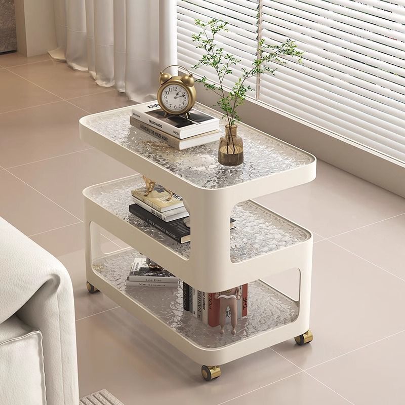 Contemporary Nordic Reinforced Glass Iron Rectangular End Table 3-Tier Movable For Living Room
