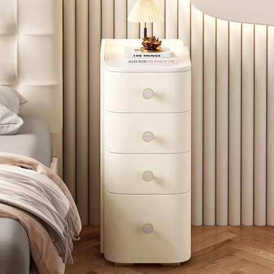 Modern Minimalist Slab Wood Microfiber Leather Square Nightstand 4-Drawer For Bedside