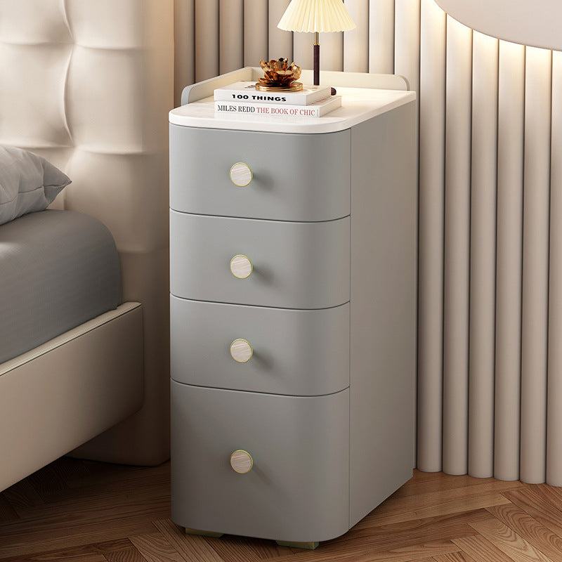Modern Minimalist Slab Wood Microfiber Leather Square Nightstand 4-Drawer For Bedside