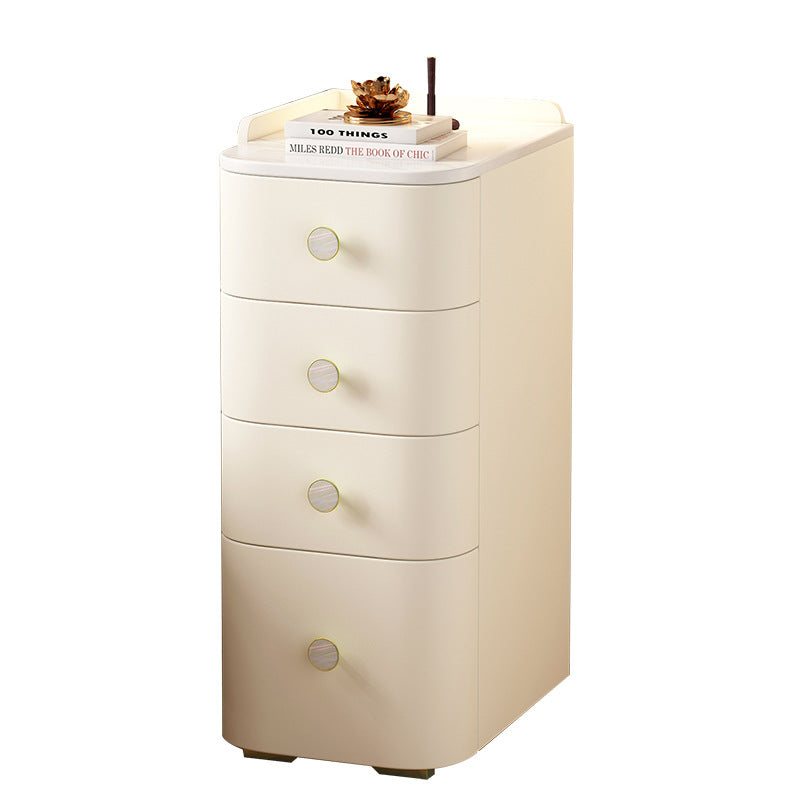 Modern Minimalist Slab Wood Microfiber Leather Square Nightstand 4-Drawer For Bedside
