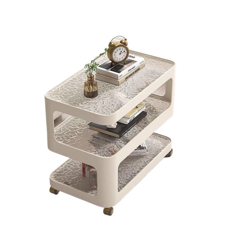Contemporary Nordic Reinforced Glass Iron Rectangular End Table 3-Tier Movable For Living Room