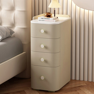 Modern Minimalist Slab Wood Microfiber Leather Square Nightstand 4-Drawer For Bedside