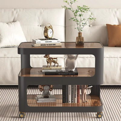Contemporary Nordic Reinforced Glass Iron Rectangular End Table 3-Tier Movable For Living Room