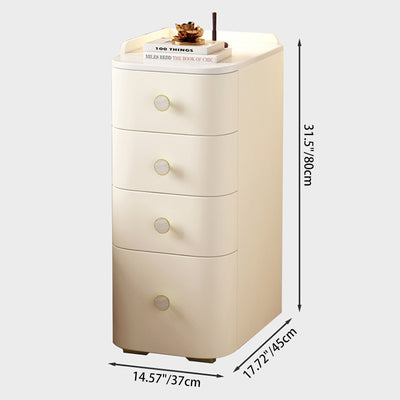 Modern Minimalist Slab Wood Microfiber Leather Square Nightstand 4-Drawer For Bedside