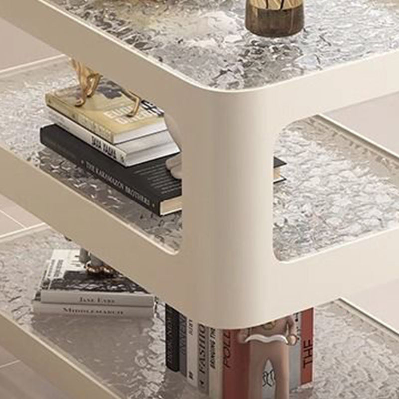 Zeitgenössischer nordischer verstärkter Glas-Eisen-Rechteckiger Beistelltisch 3-stufig beweglich für Wohnzimmer 