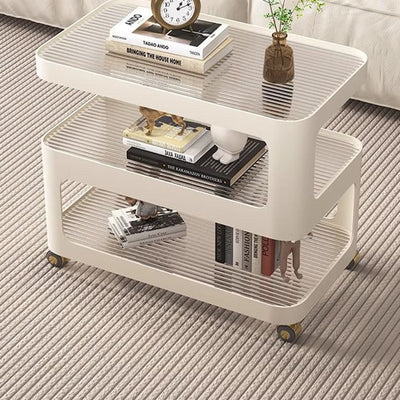 Contemporary Nordic Reinforced Glass Iron Rectangular End Table 3-Tier Movable For Living Room