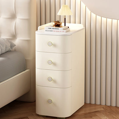 Modern Minimalist Slab Wood Microfiber Leather Square Nightstand 4-Drawer For Bedside