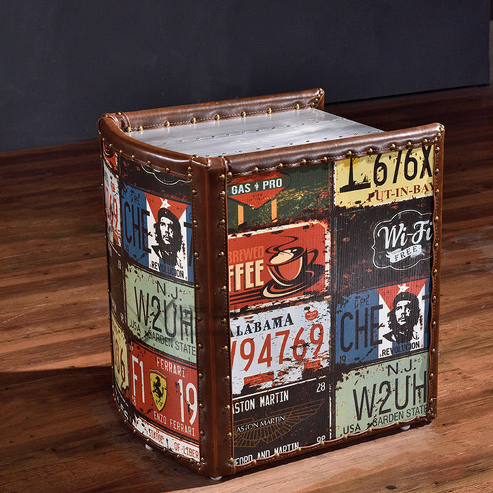 Table d'appoint cubique en forme de livre, vintage traditionnelle en bois et cuir PU, à 2 tiroirs pour salon 
