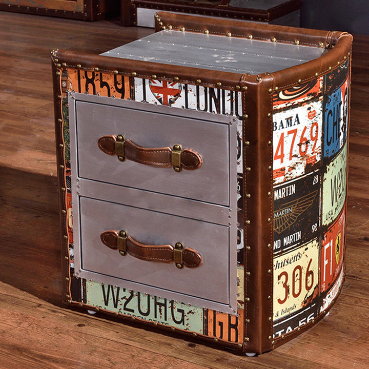 Table d'appoint cubique en forme de livre, vintage traditionnelle en bois et cuir PU, à 2 tiroirs pour salon 