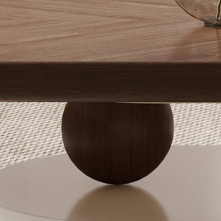 Table basse elliptique en bois massif nordique contemporain avec grain de bois et 1 tiroir pour salon 