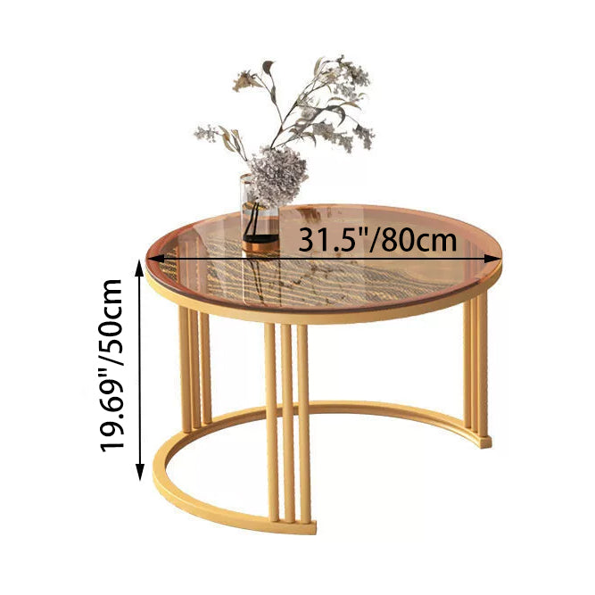 Modern Minimalist Slab Glass Wood PU Leather Metal Round Oval Coffee Table Set 2-Drawer Extendable For Living Room