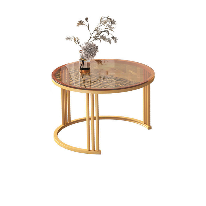 Modern Minimalist Slab Glass Wood PU Leather Metal Round Oval Coffee Table Set 2-Drawer Extendable For Living Room