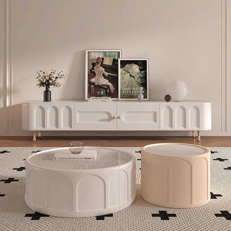 Table basse ronde en bois MDF traditionnel français 1 tiroir pour salon 