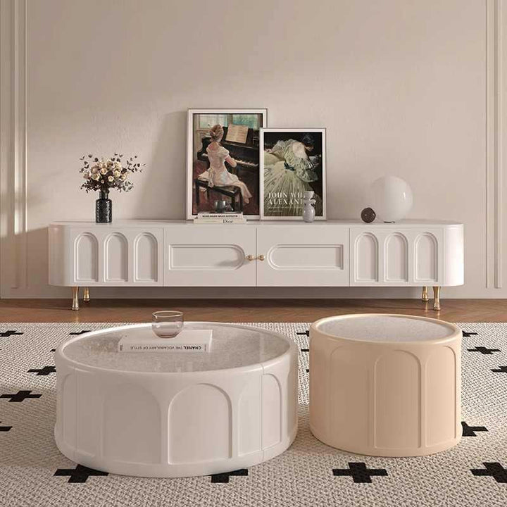 Table basse ronde en bois MDF traditionnel français 1 tiroir pour salon 