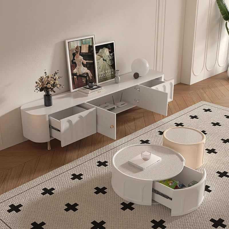 Table basse ronde en bois MDF traditionnel français 1 tiroir pour salon 