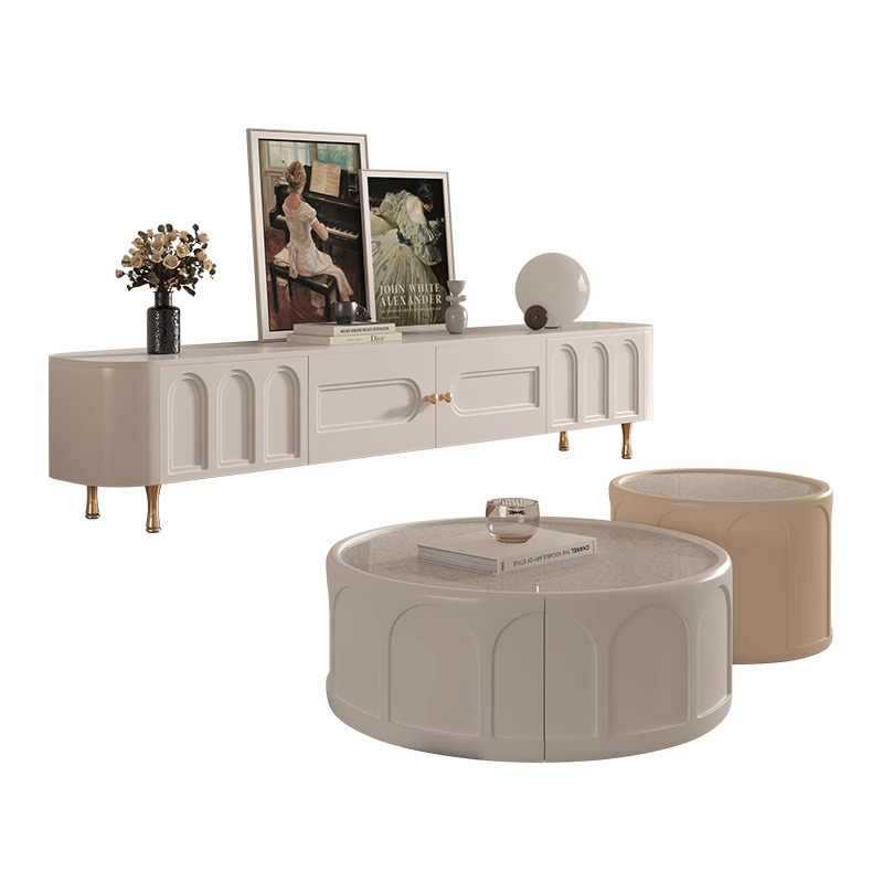 Table basse ronde en bois MDF traditionnel français 1 tiroir pour salon 