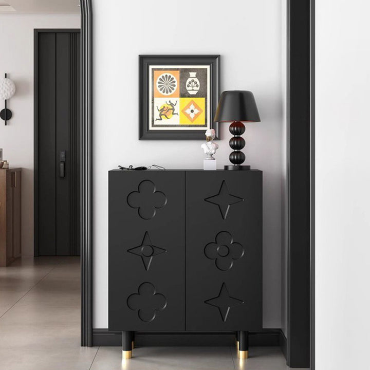 Rangement à chaussures 5 niveaux pour entrée en métal rectangulaire rétro contemporain avec motif étoilé floral en panneau de fibres 