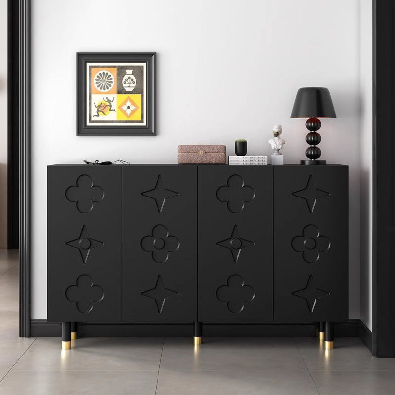 Rangement à chaussures 5 niveaux pour entrée en métal rectangulaire rétro contemporain avec motif étoilé floral en panneau de fibres 