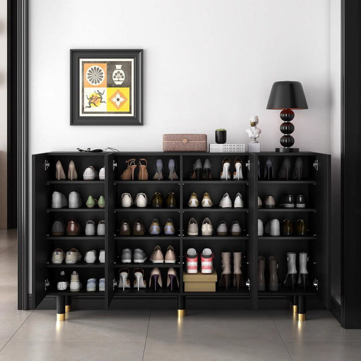 Rangement à chaussures 5 niveaux pour entrée en métal rectangulaire rétro contemporain avec motif étoilé floral en panneau de fibres 