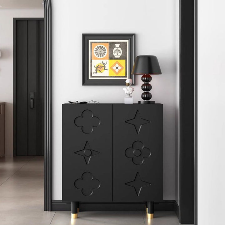Rangement à chaussures 5 niveaux pour entrée en métal rectangulaire rétro contemporain avec motif étoilé floral en panneau de fibres 